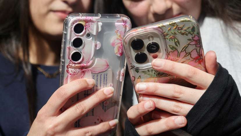 FILE PHOTO: Students from Wimbledon talk to Reuters about their thoughts on a social media ban for under 16s