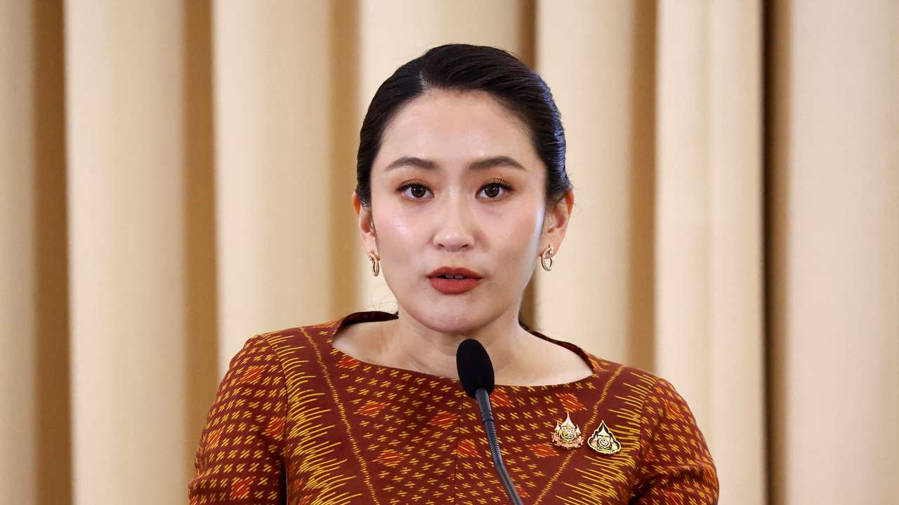 FILE PHOTO: Thailand's Prime Minister Paetongtarn Shinawatra speaks during a press conferenc
