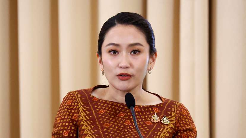 FILE PHOTO: Thailand's Prime Minister Paetongtarn Shinawatra speaks during a press conferenc