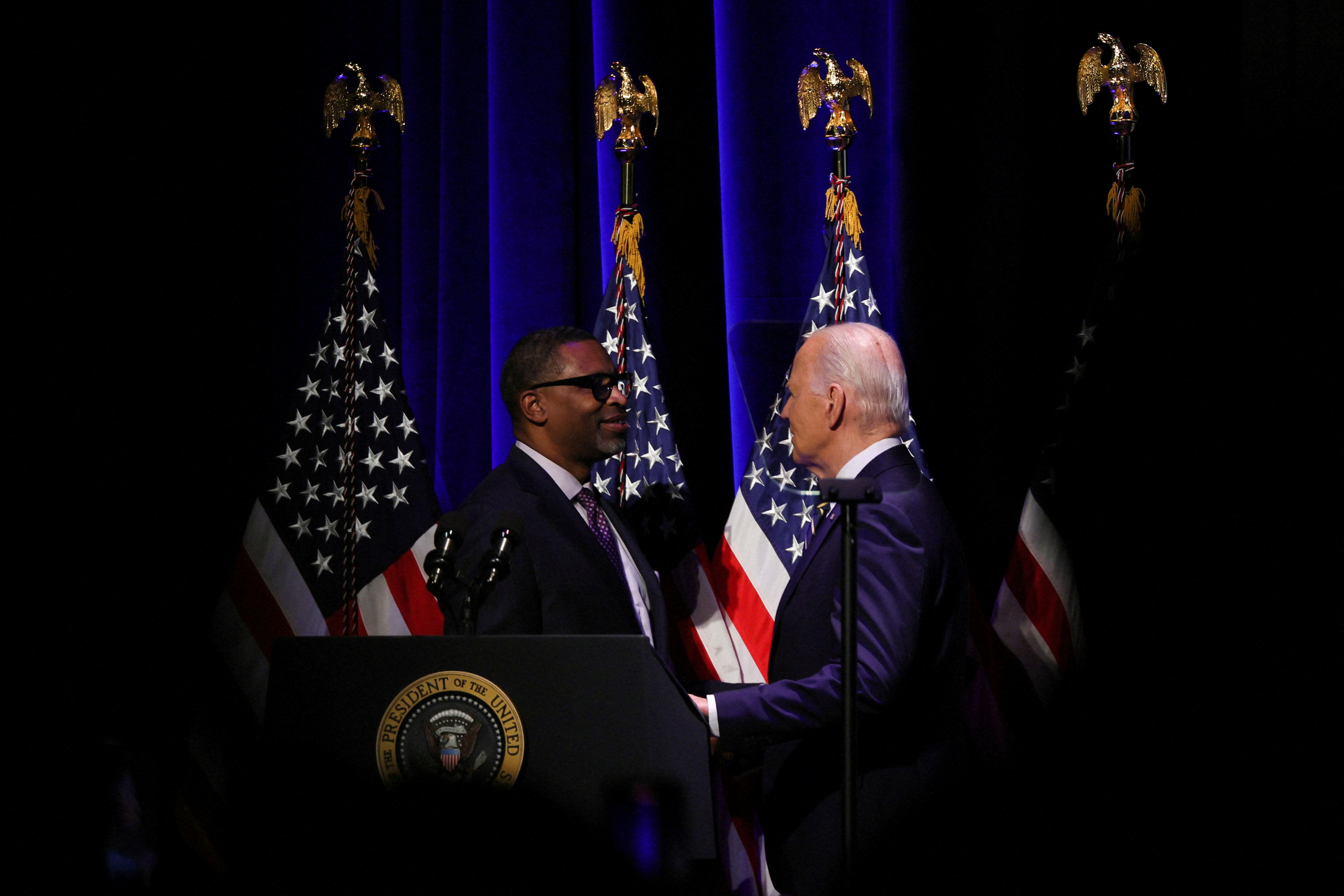 FILE PHOTO: U.S. President Joe Biden speaks at the National Museum of African American History and Culture, in Washington