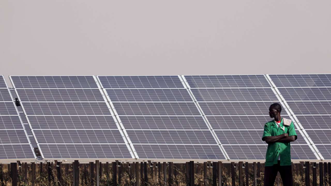 FILE PHOTO: Solar panels are seen during the inauguration ceremony of the solar energy power plant in Zaktubi
