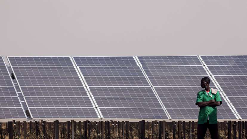 FILE PHOTO: Solar panels are seen during the inauguration ceremony of the solar energy power plant in Zaktubi
