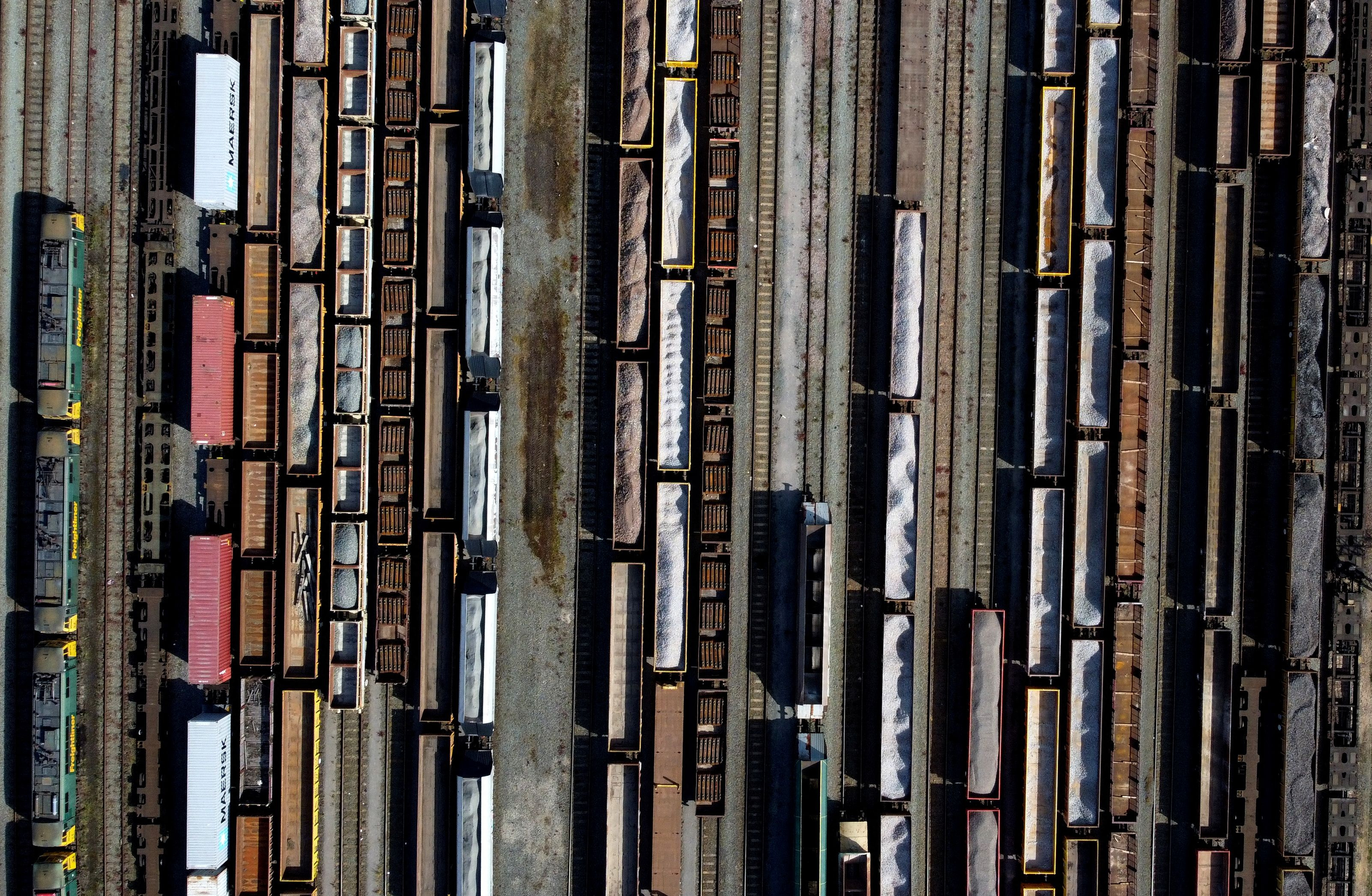 A view of parked trains in Basford Hall Yard