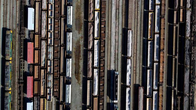 A view of parked trains in Basford Hall Yard