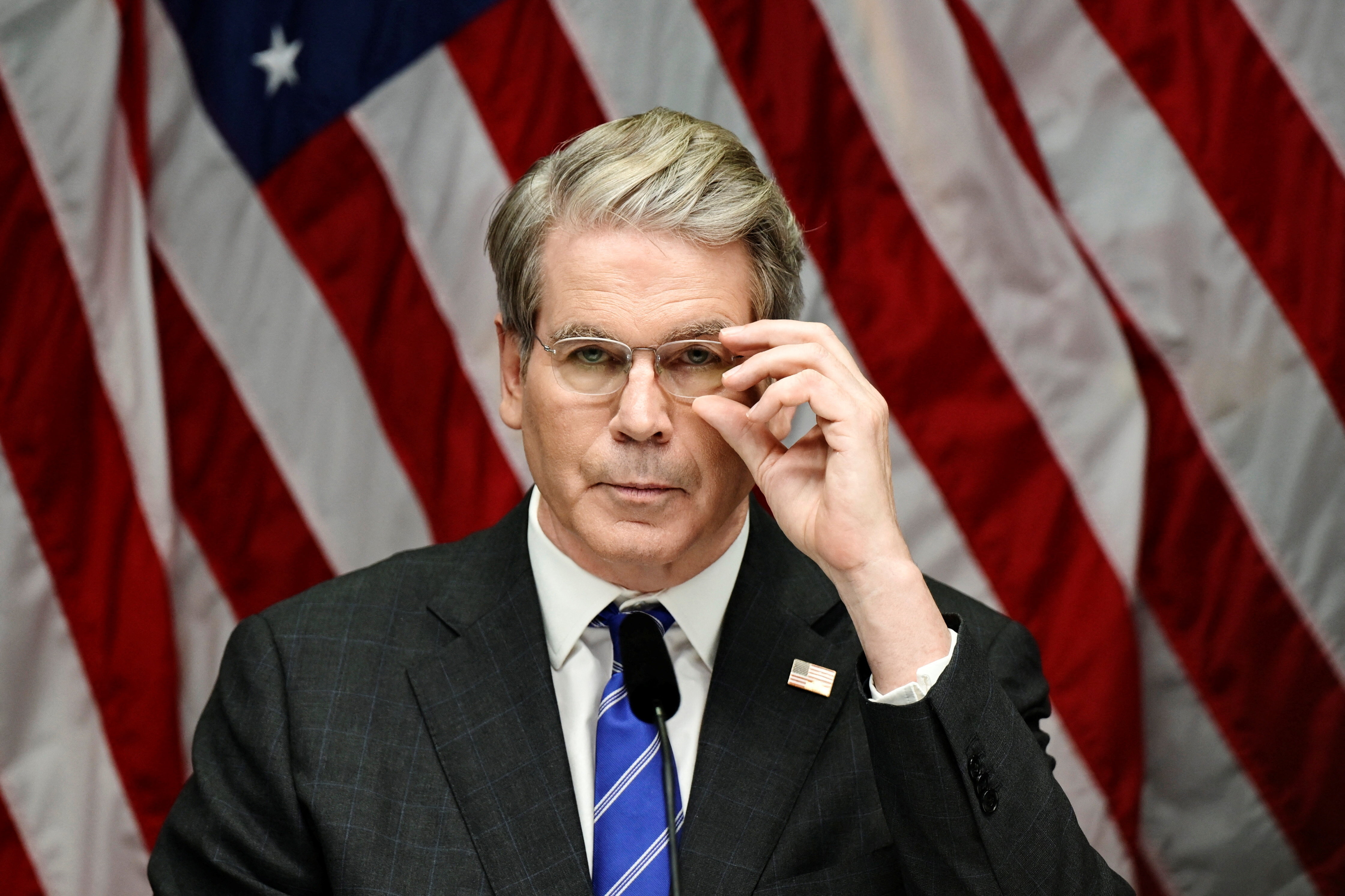 U.S. Treasury Secretary Bessent and U.S. Trade Representative Greer attend a press conference at government quarters Rosenbad