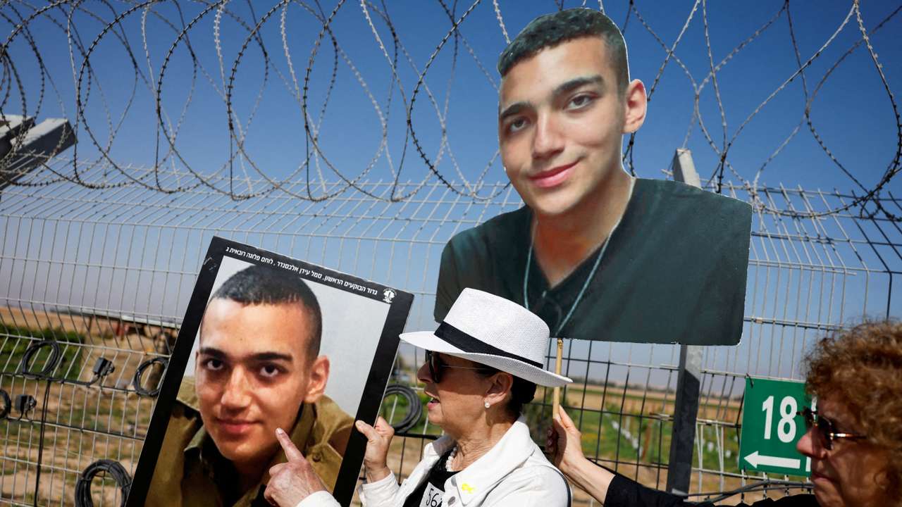 Families and supporters of hostages who were kidnapped during the October 7 attack use giant loudspeakers to call their captive loved ones over the border between Israel and Gaza