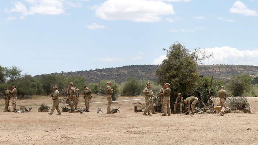 FILE PHOTO: Soldiers are seen during a training session under the British Army Training Unit Kenya at a camp in Laikipia