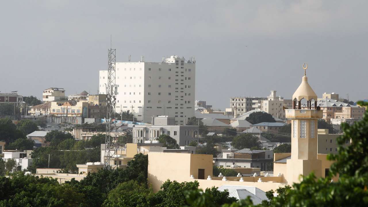 A general view shows a section of the skyline of Mogadishu