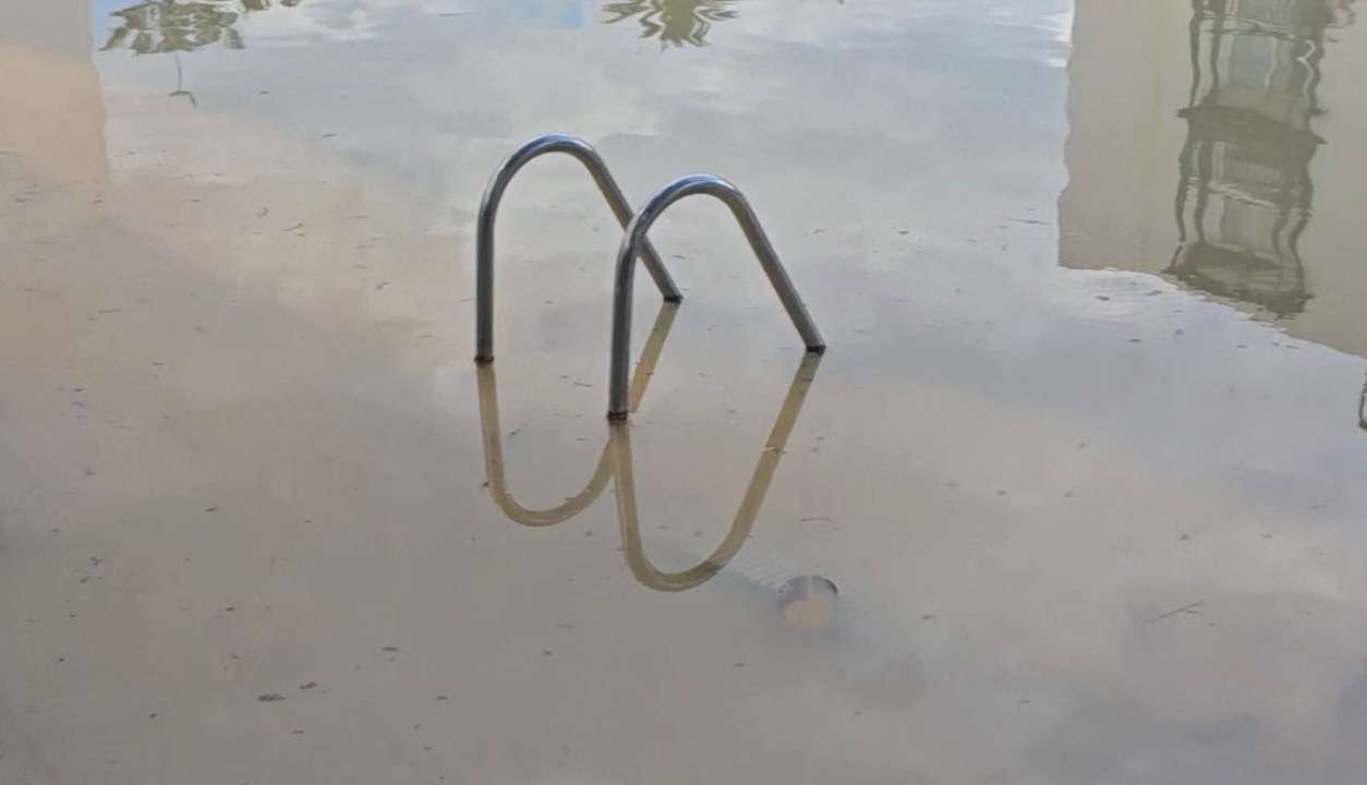 A view shows the flooded El Trebol apartment complex, in Costa Teguise