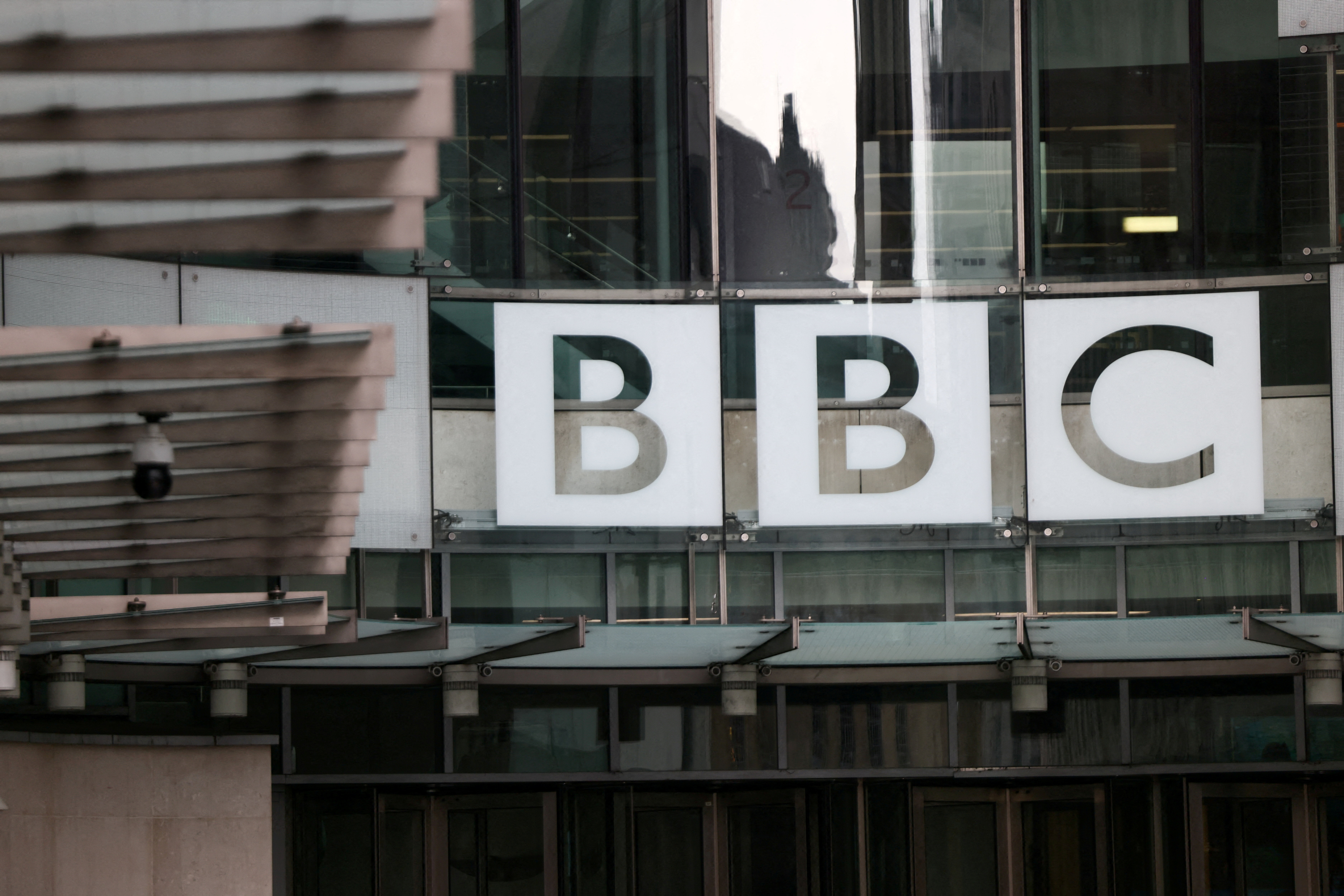 FILE PHOTO: The BBC logo outside the BBC Broadcasting House in London