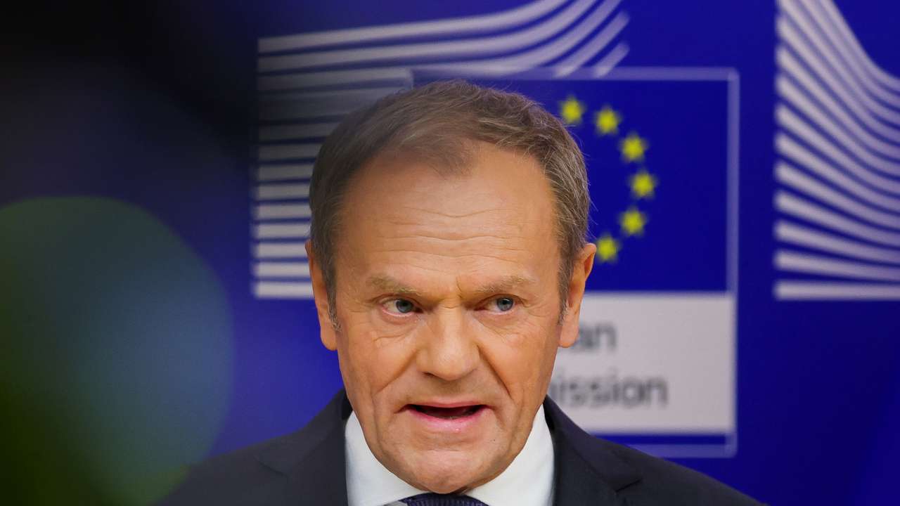 Polish politician Donald Tusk and European Commission President Ursula von der Leyen meet in Brussels