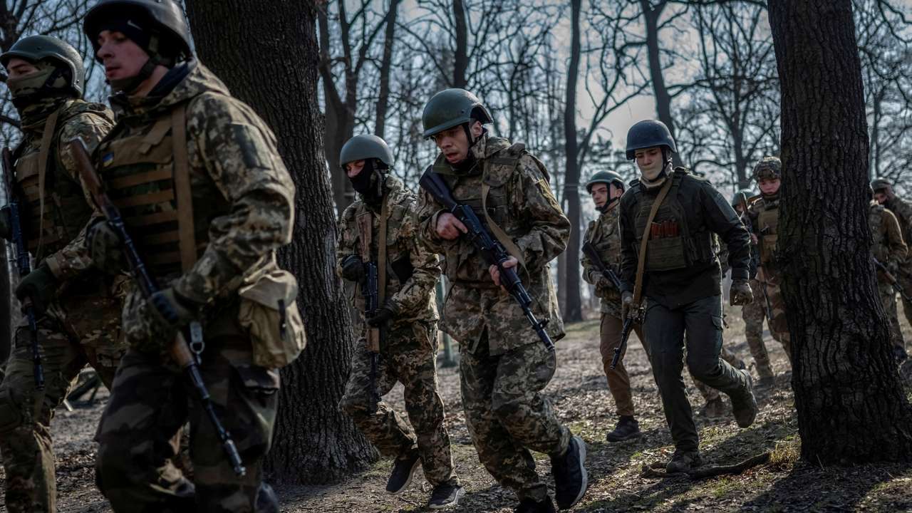 FILE PHOTO: Volunteers who aspire to join the 3rd Separate Assault Brigade of the Ukrainian Armed Forces take part in a basic training in Kyiv region