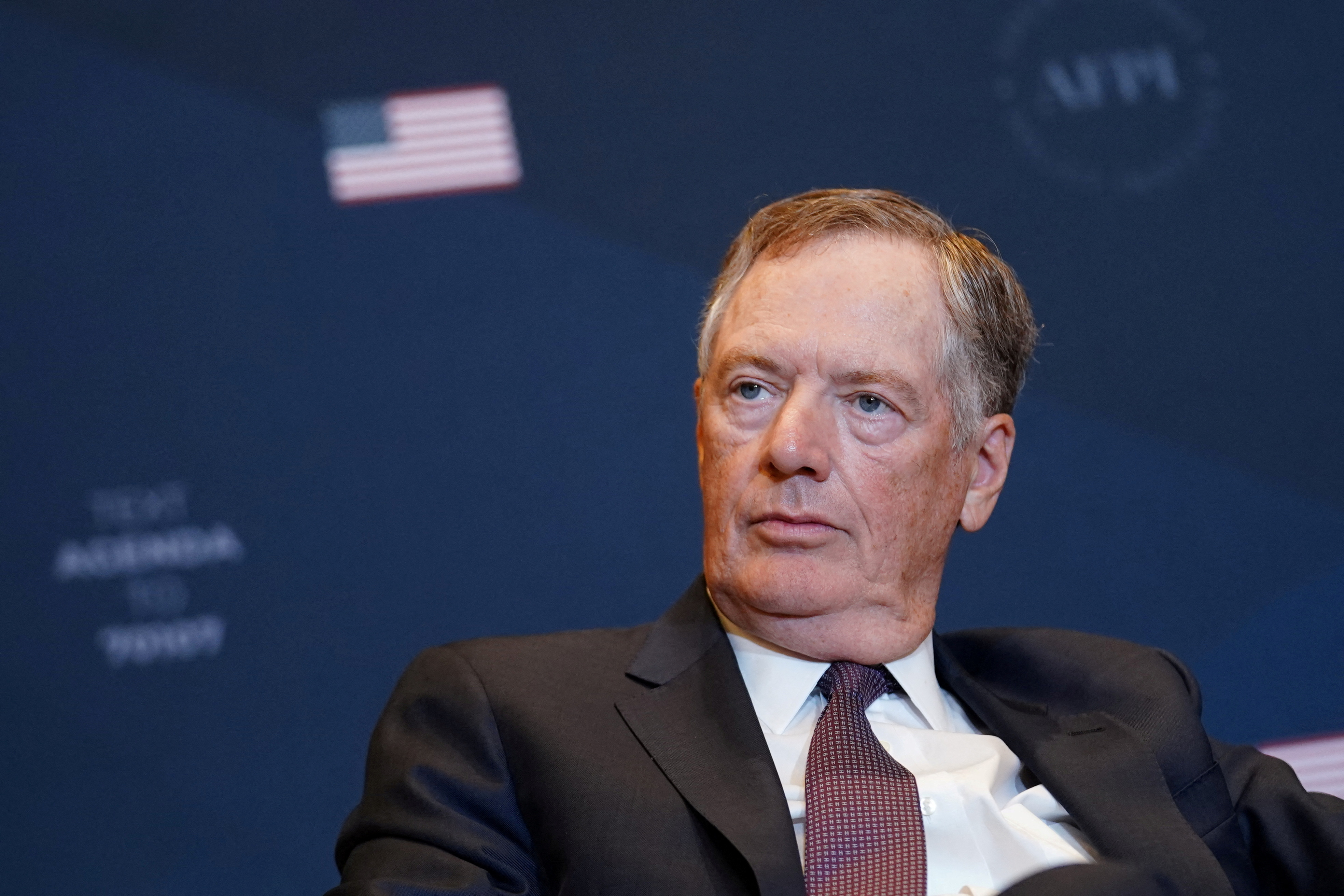 FILE PHOTO: Former U.S. Trade Representative Robert Lighthizer listens during America First Policy Institute summit in Washington