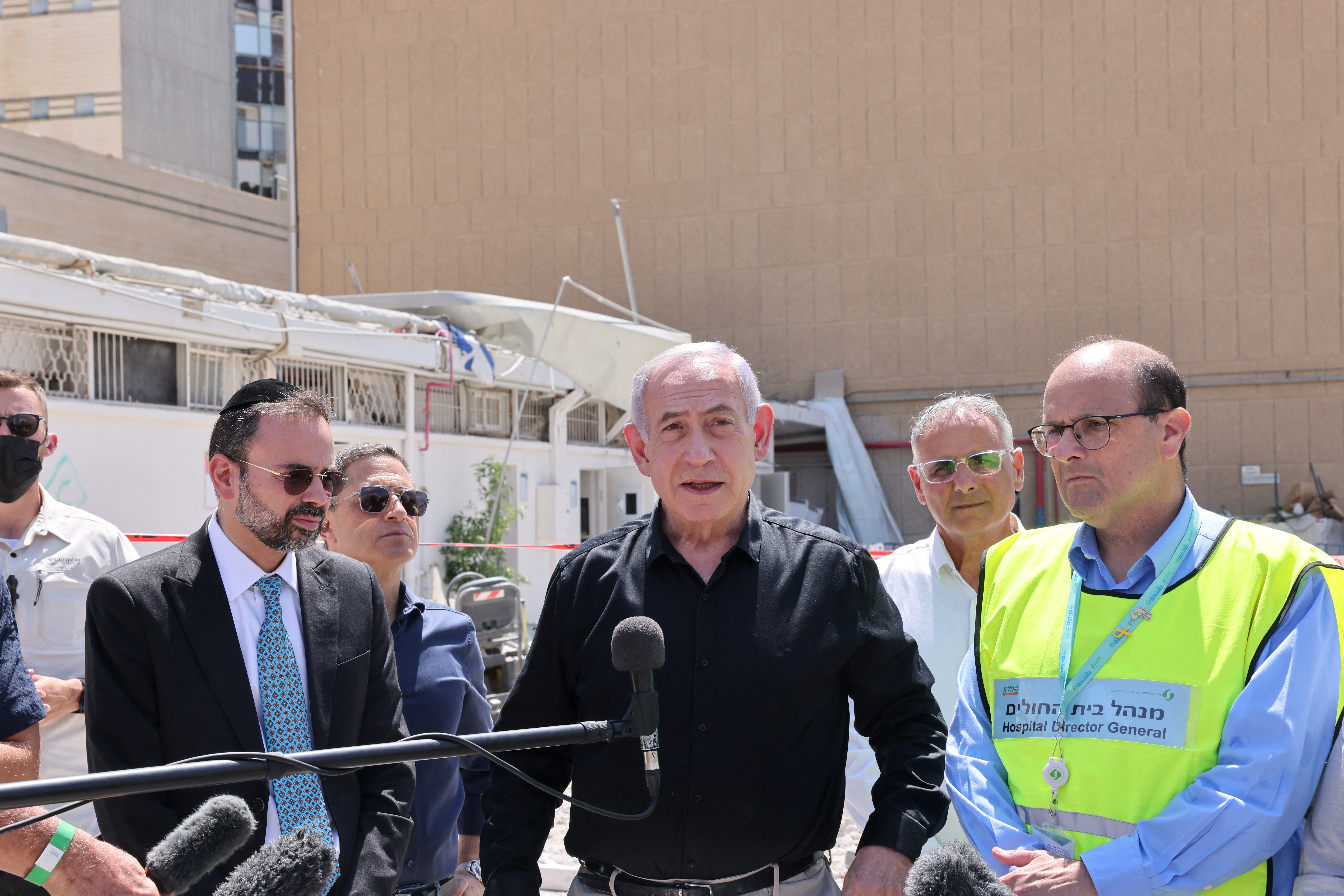 Israeli Prime Minister Benjamin Netanyahu visits the Soroka hospital complex, in Beer Sheva