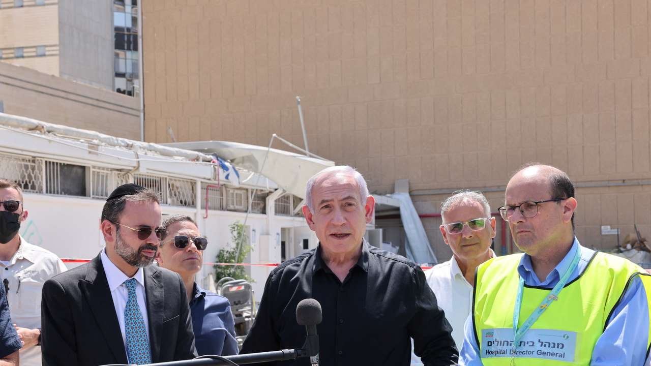 Israeli Prime Minister Benjamin Netanyahu visits the Soroka hospital complex, in Beer Sheva