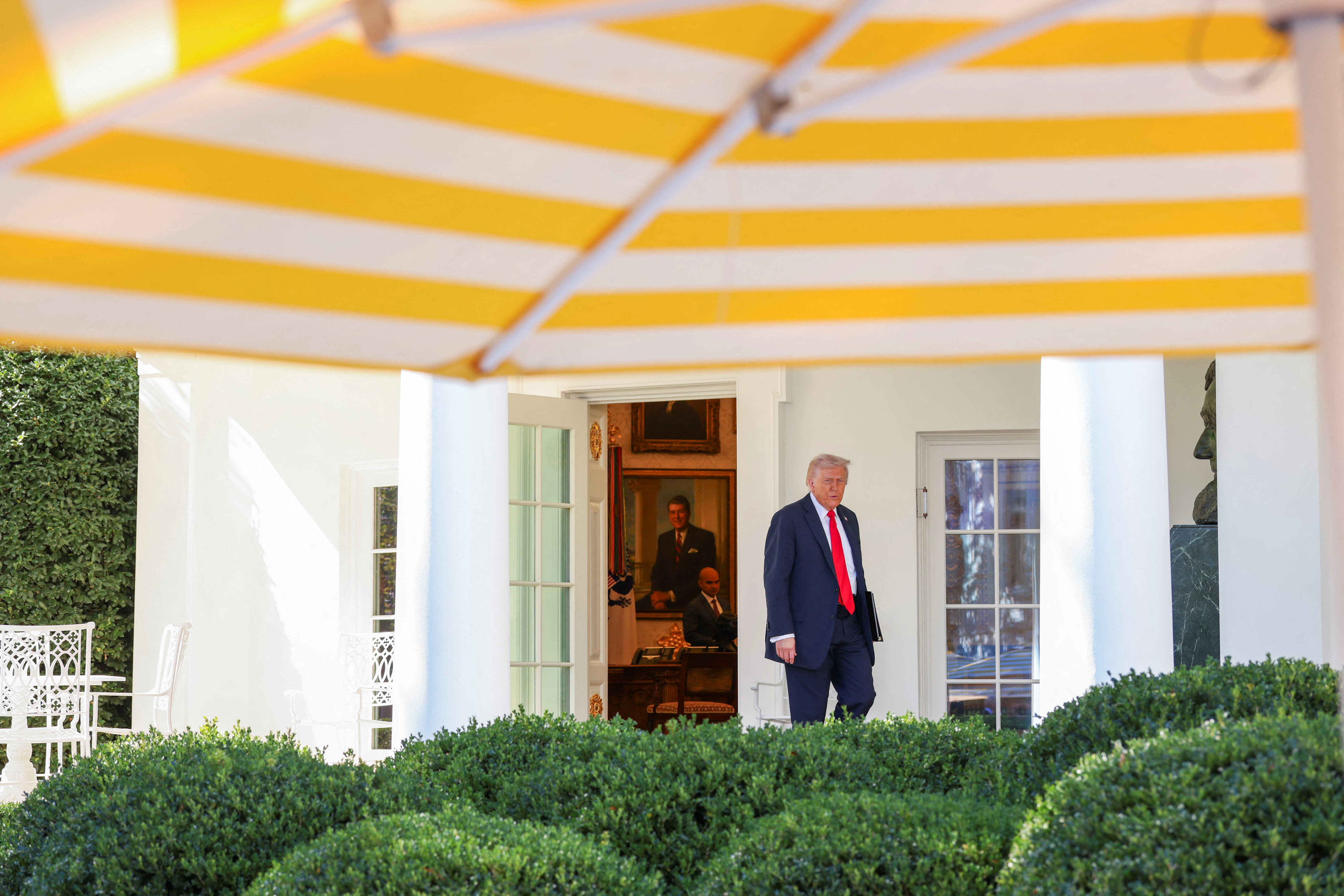 U.S. President Donald Trump hosts a Rose Garden Club lunch at the White House in Washington