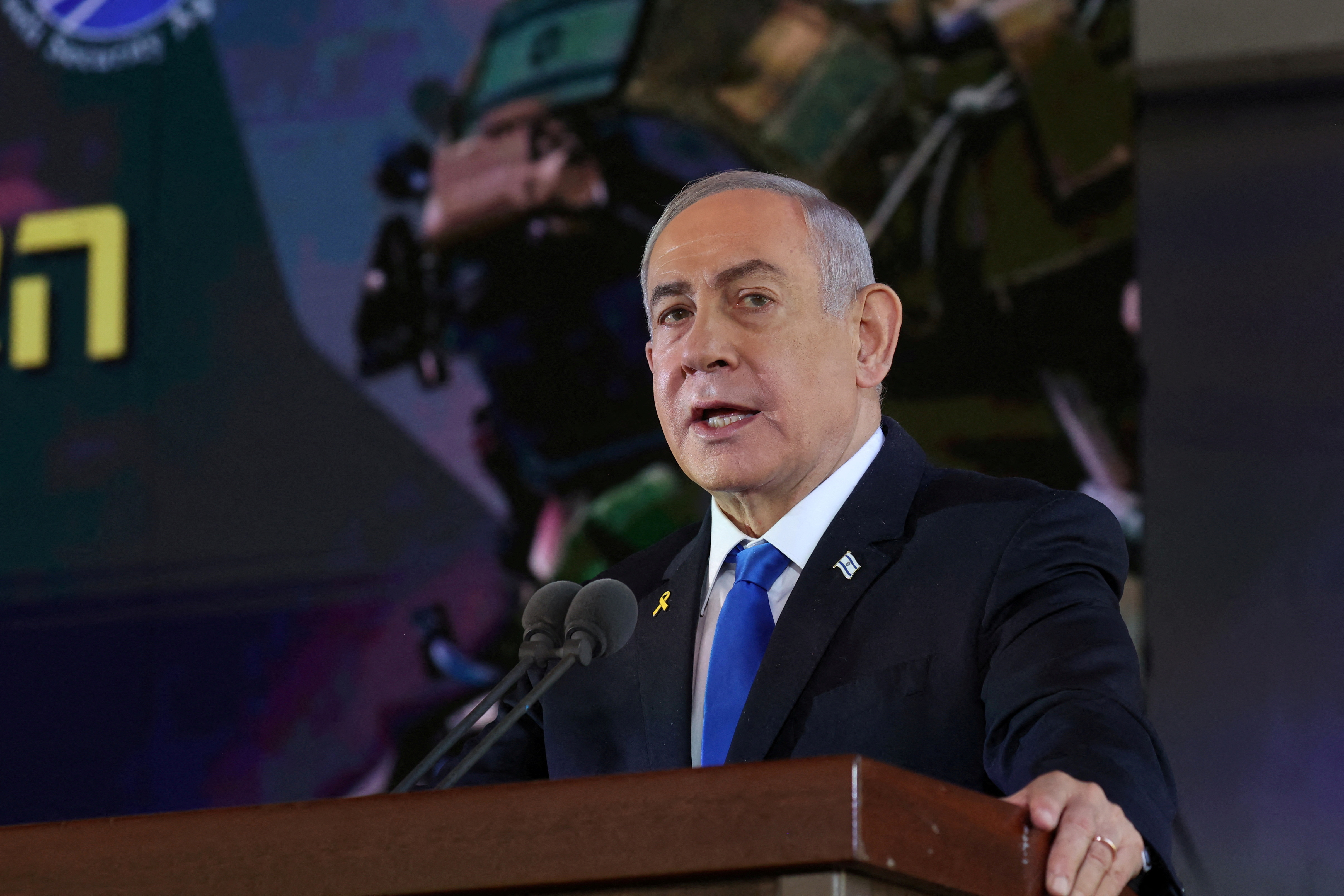 Israel's Prime Minister Benjamin Netanyahu takes part in a memorial ceremony of the Hamas attack on October 7, in Jerusalem