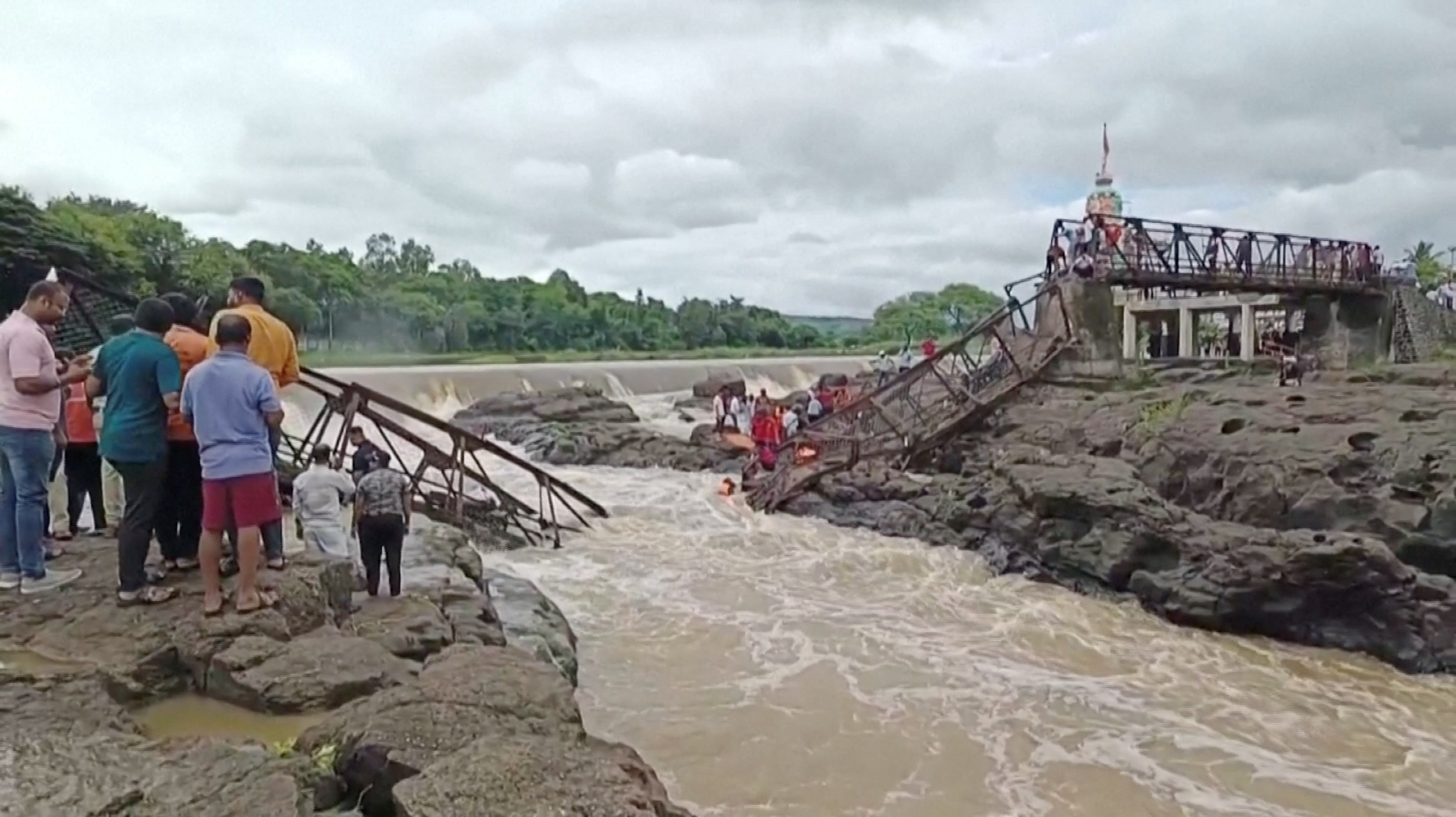 A bridge collapsed over the Indrayani river, in Pune