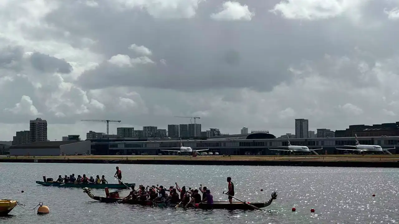 Dragon Boats beside London City Airport