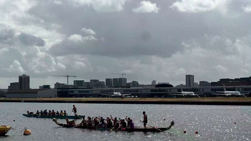 Dragon Boats beside London City Airport