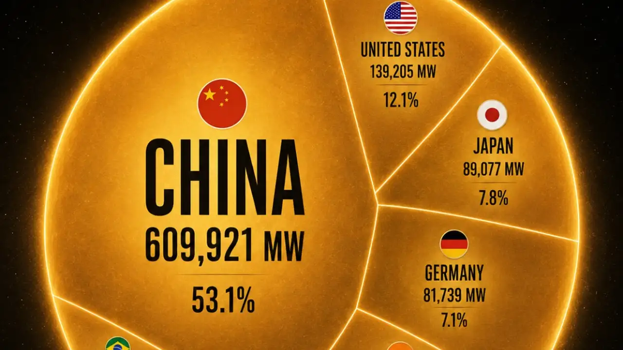 China dominates global solar power capacity with more than half of top 10 installations