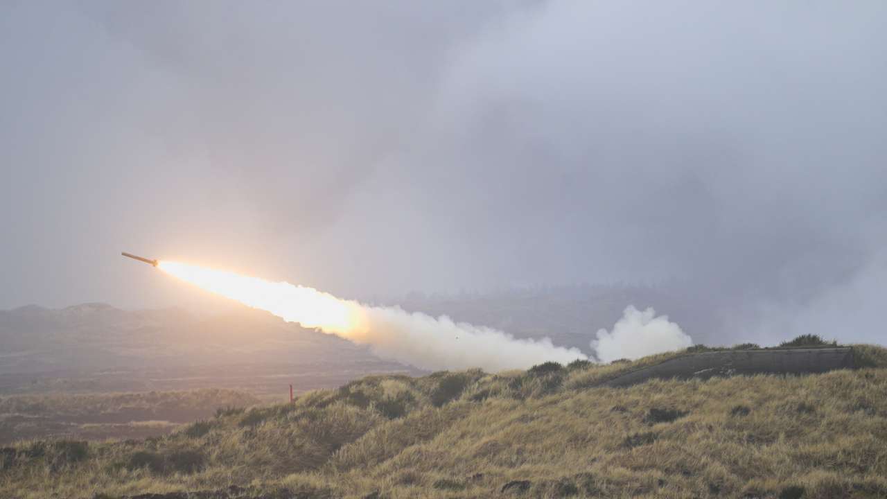 FILE PHOTO: Dynamic Front military exercise led by the United States takes place in a training area, in Oksbol