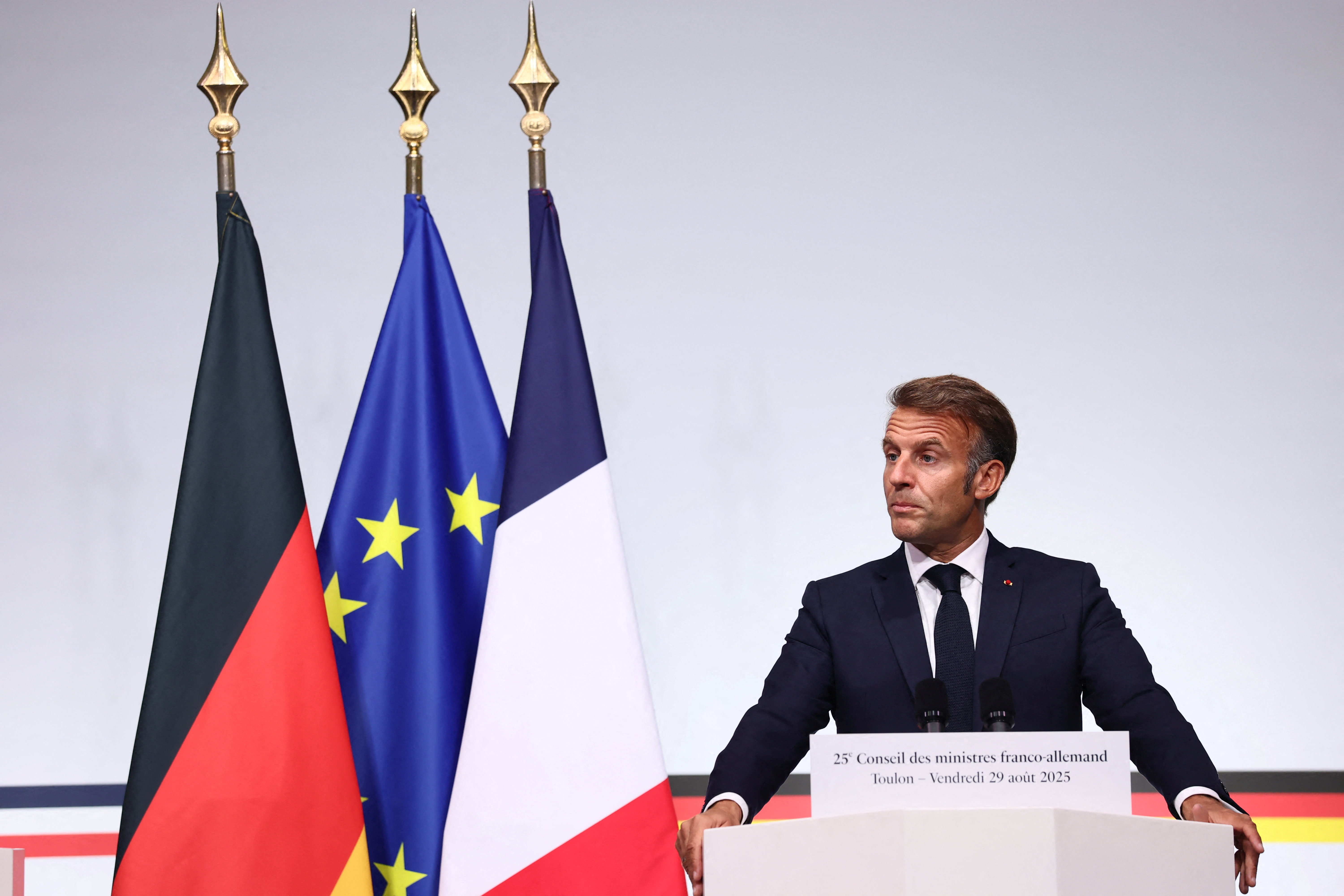 France's Macron and Germany's Merz attend a Franco-German cabinet meeting in Toulon