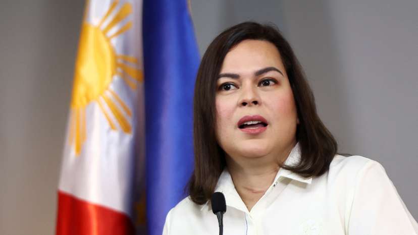 Philippine Vice President Sara Duterte delivers a statement following her impeachment by the lower house of the Congress