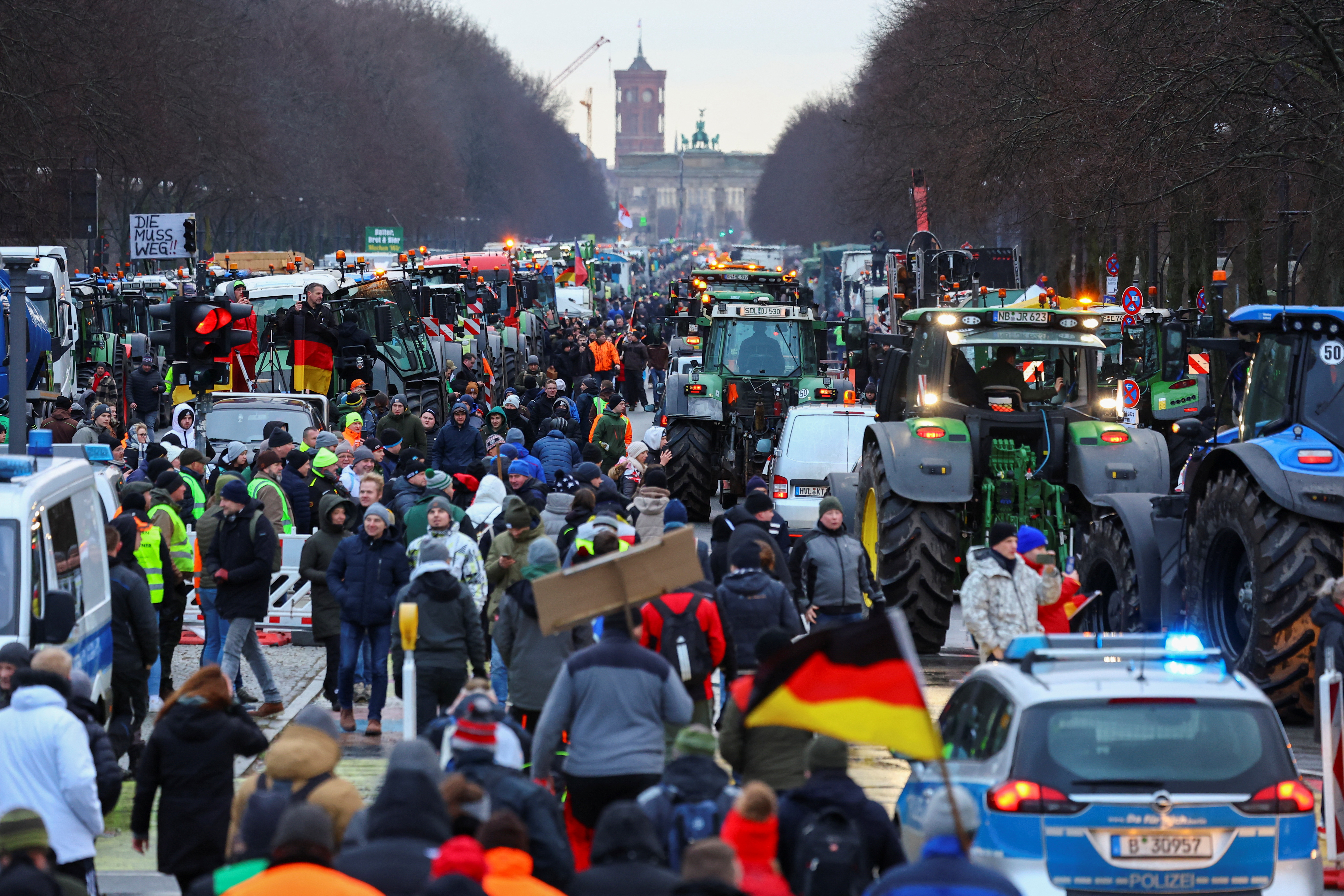 German farmers protest against the cut of vehicle tax subsidies in Berlin