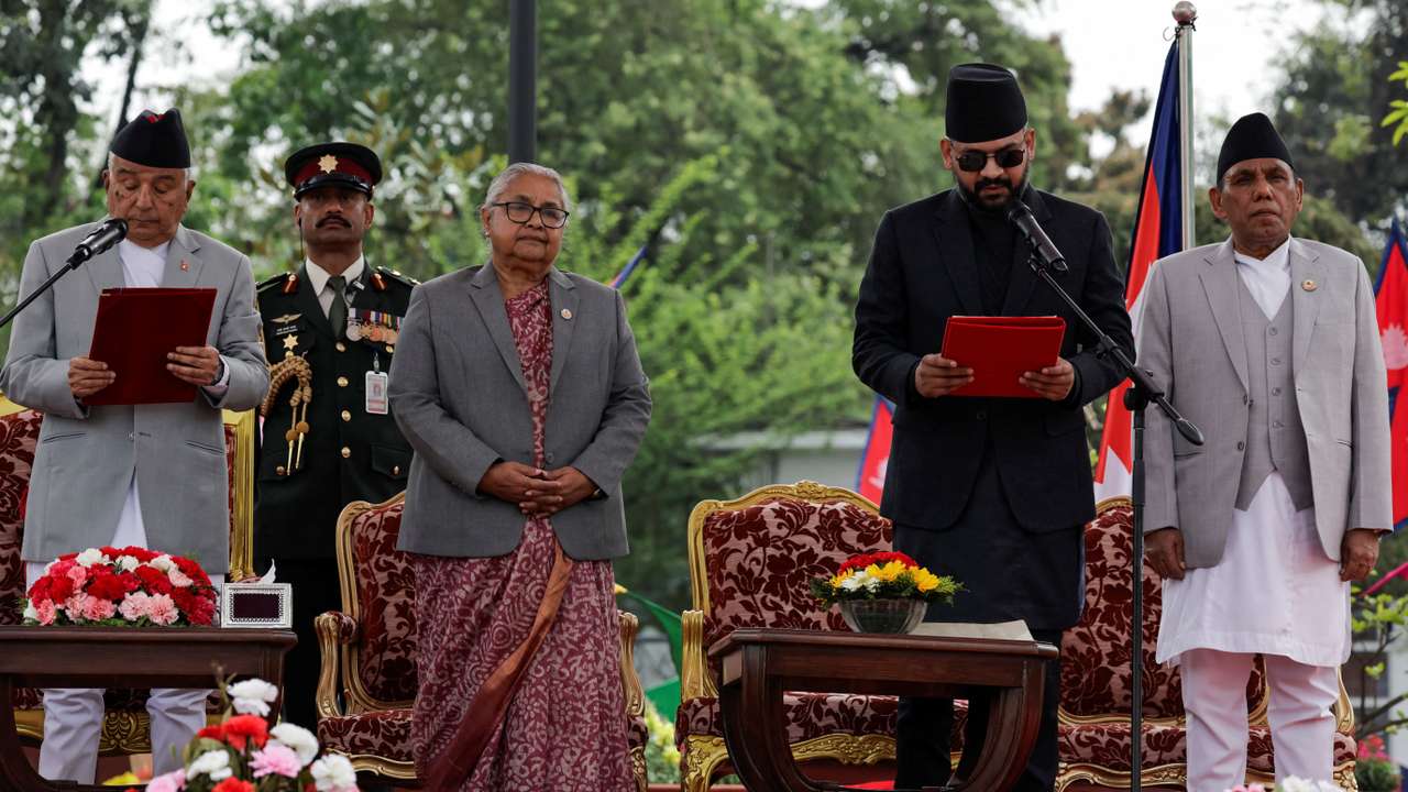 Rapper-turned-politician Balendra Shah takes the oath of office as Prime Minister of Nepal, in Kathmandu