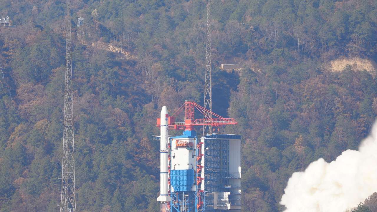 Long March-2C carrier rocket carrying a satellite called Einstein Probe takes off from the Xichang Satellite Launch Center