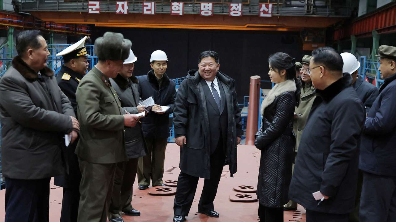 North Korean leader Kim Jong Un visits the construction site of an 8,700-ton nuclear-powered submarine