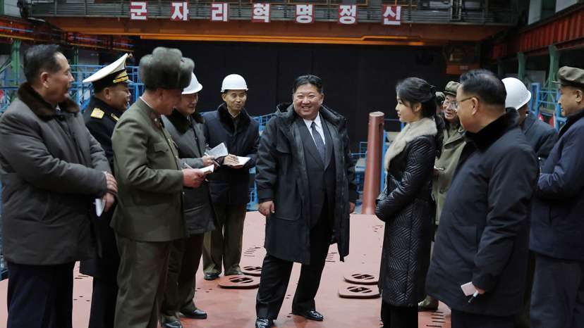 North Korean leader Kim Jong Un visits the construction site of an 8,700-ton nuclear-powered submarine