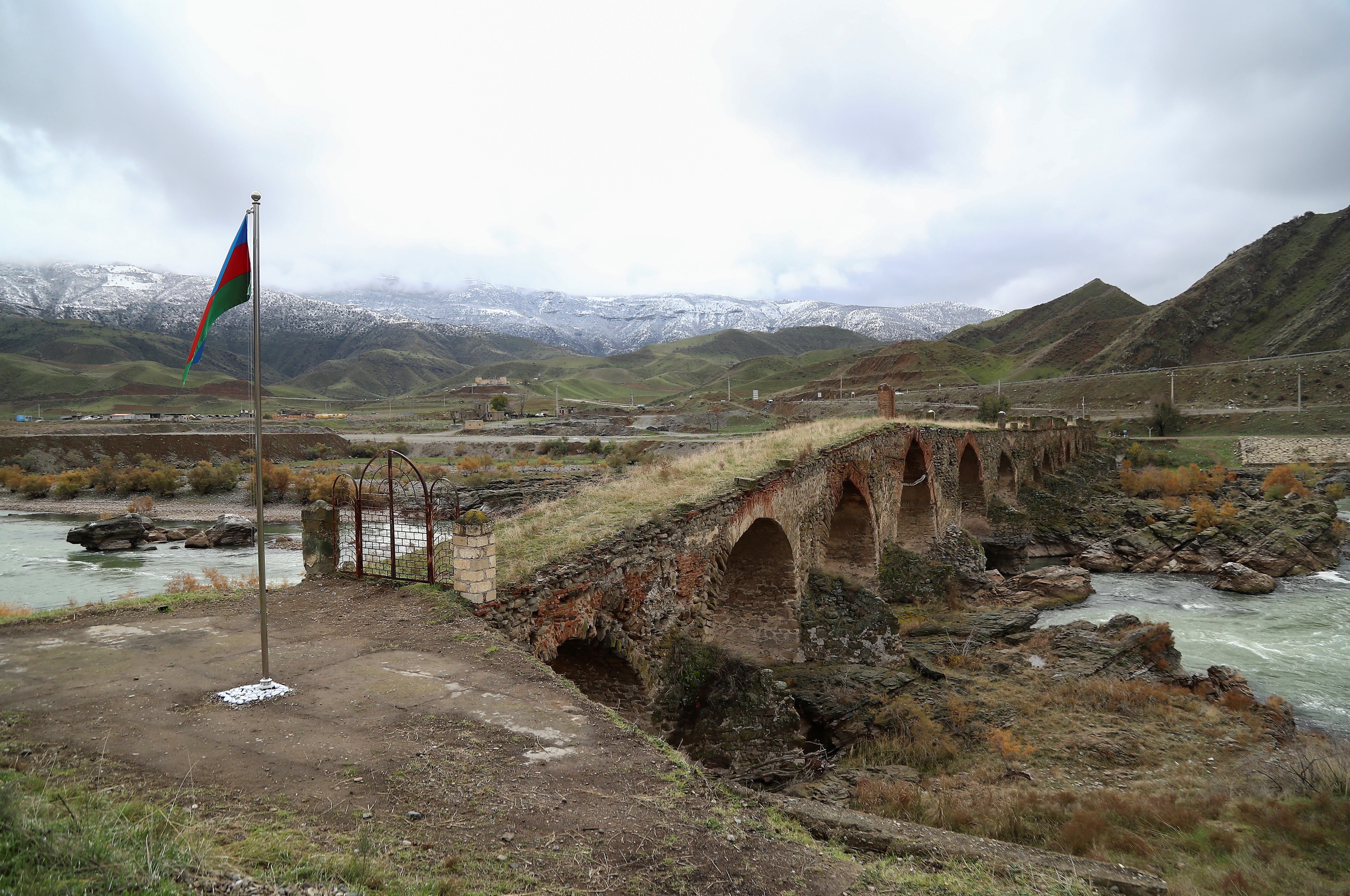 A view shows the ancient Khodaafarin Bridge in Jabrayil District