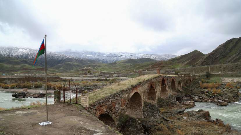 A view shows the ancient Khodaafarin Bridge in Jabrayil District