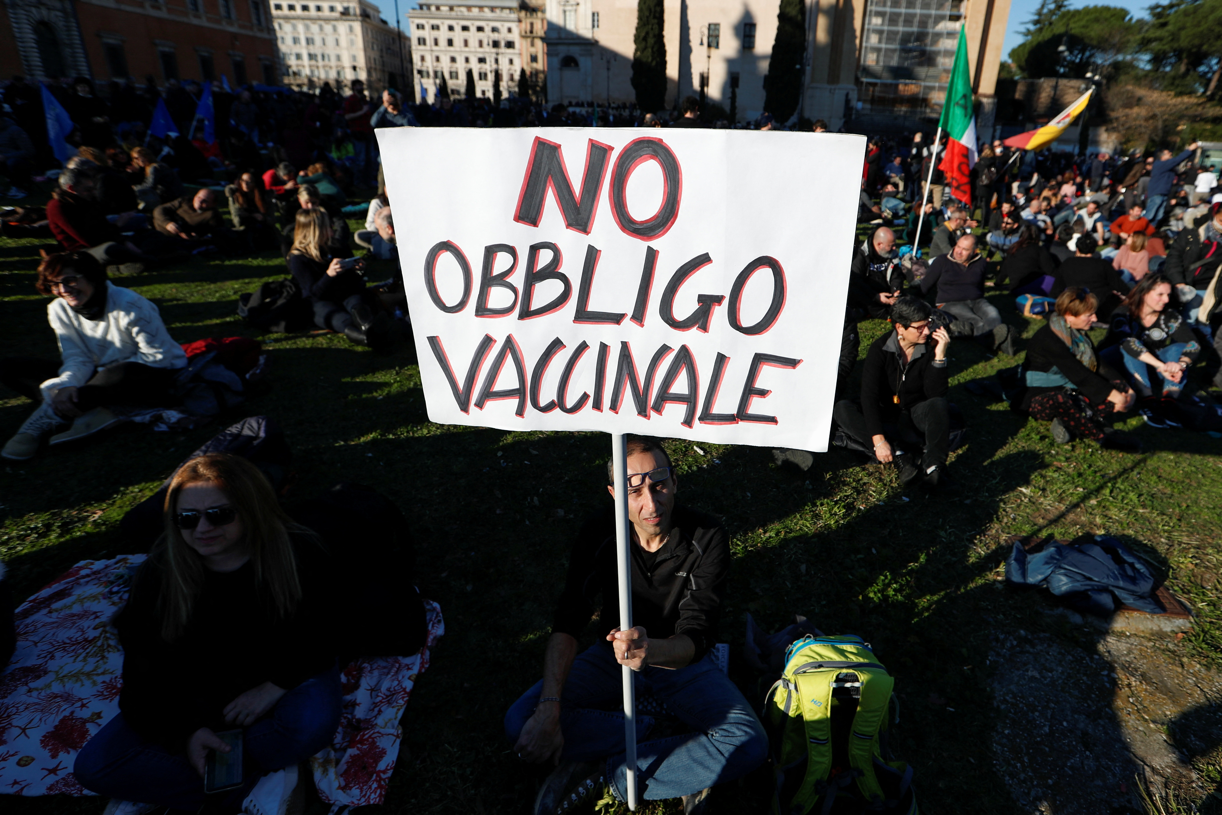 FILE PHOTO: Demonstrators protest against mandatory vaccinations against COVID-19 for over 50s, in Rome