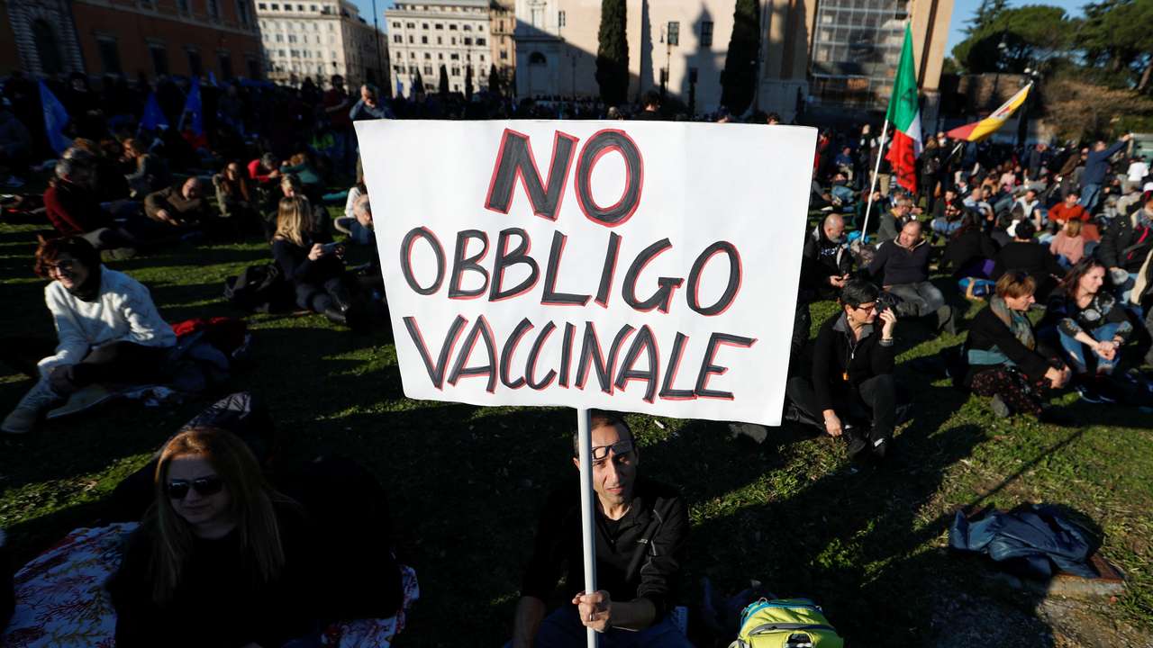 FILE PHOTO: Demonstrators protest against mandatory vaccinations against COVID-19 for over 50s, in Rome