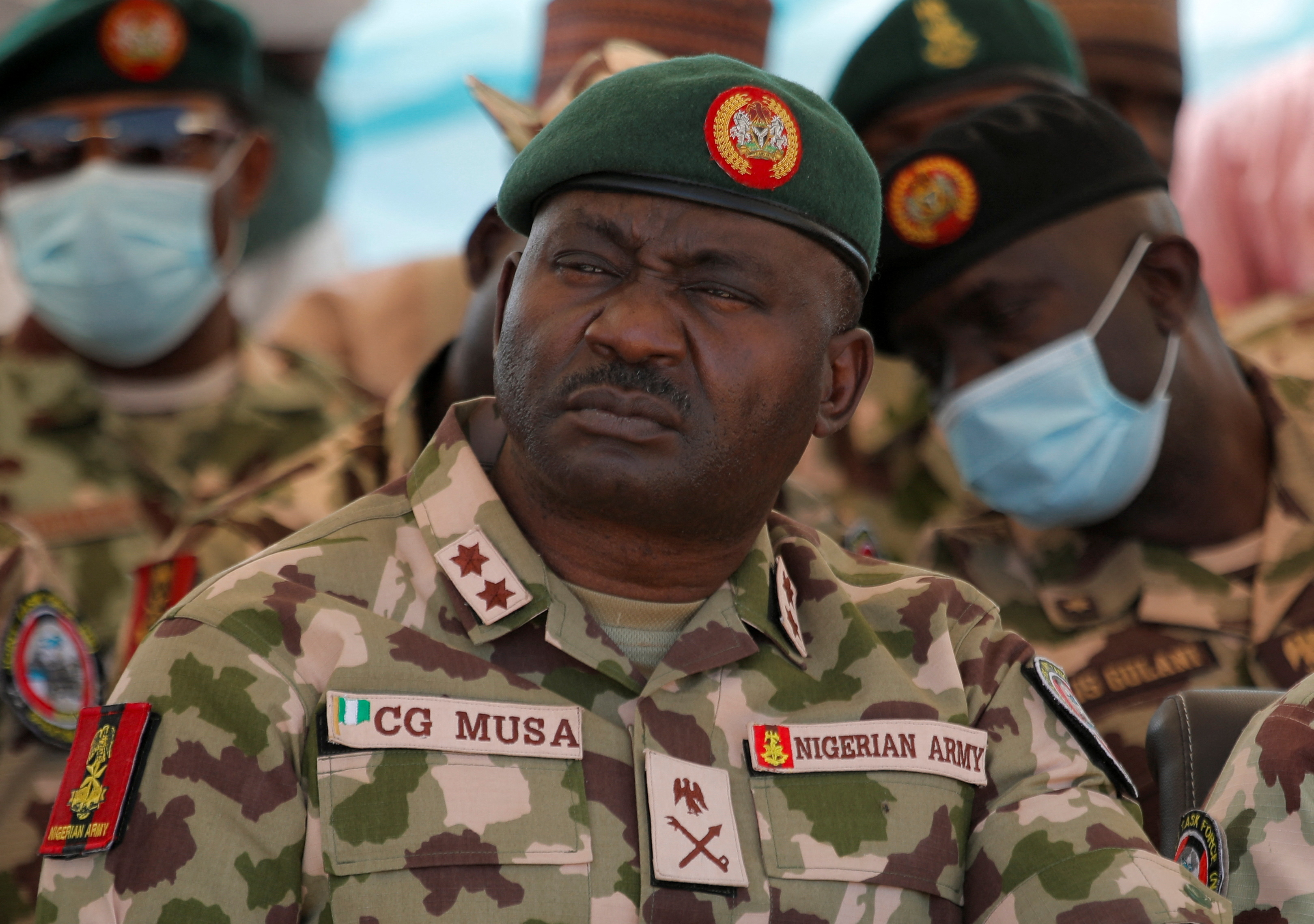 Nigerian Major General Christopher Musa attends an event in Ngarannam in Nigeria