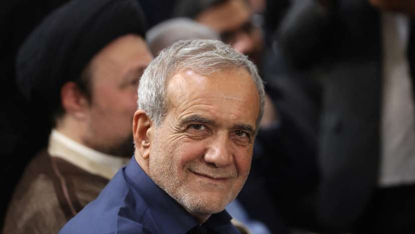 Iran's President-elect Masoud Pezeshkian looks on during a gathering with his supporters at the shrine of the late leader of Iran's late leader Ayatollah Ruhollah Khomeini, in south of Tehran