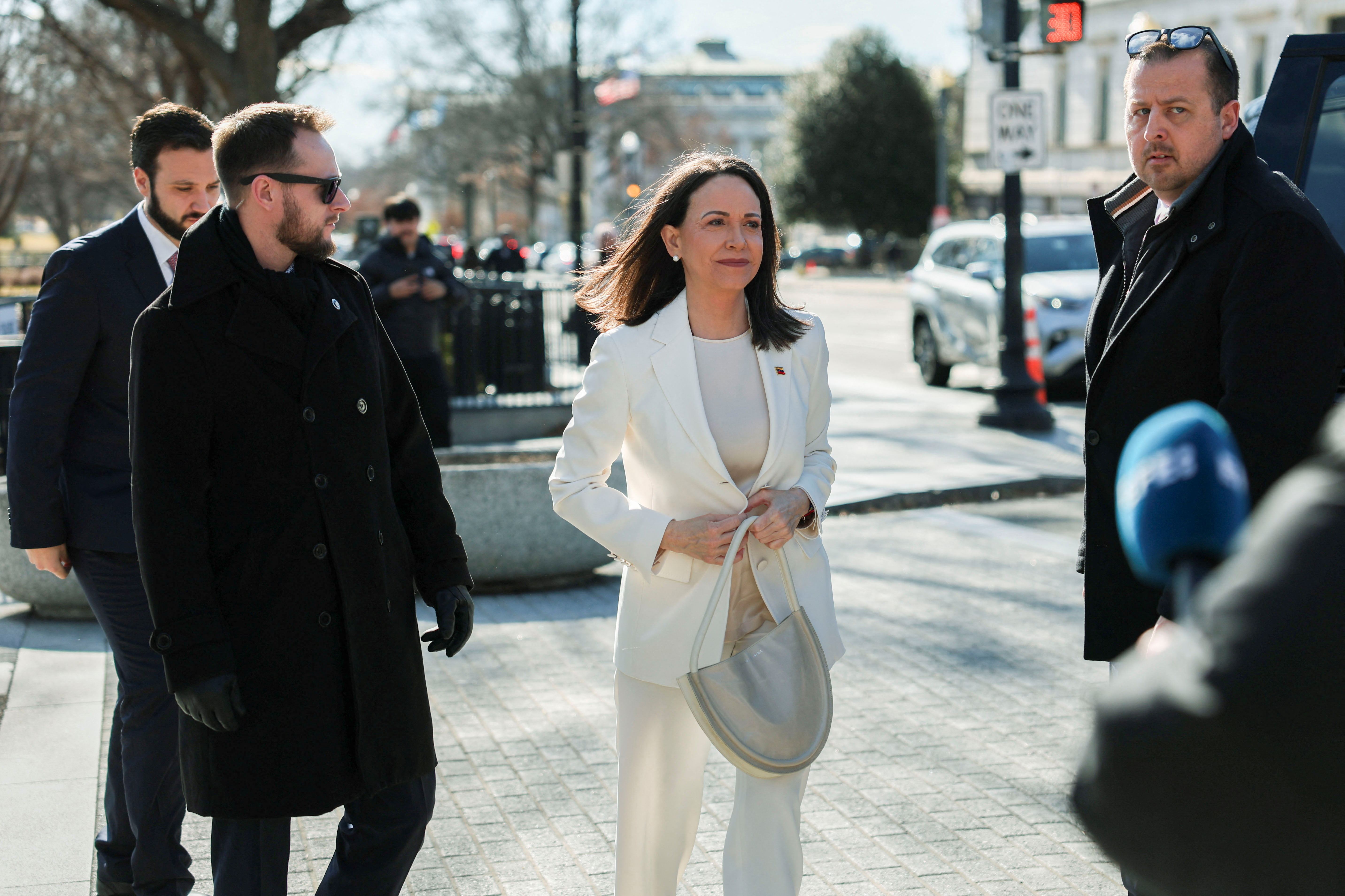 U.S. President Donald Trump meets Venezuelan opposition leader Maria Corina Machado at the White House in Washington