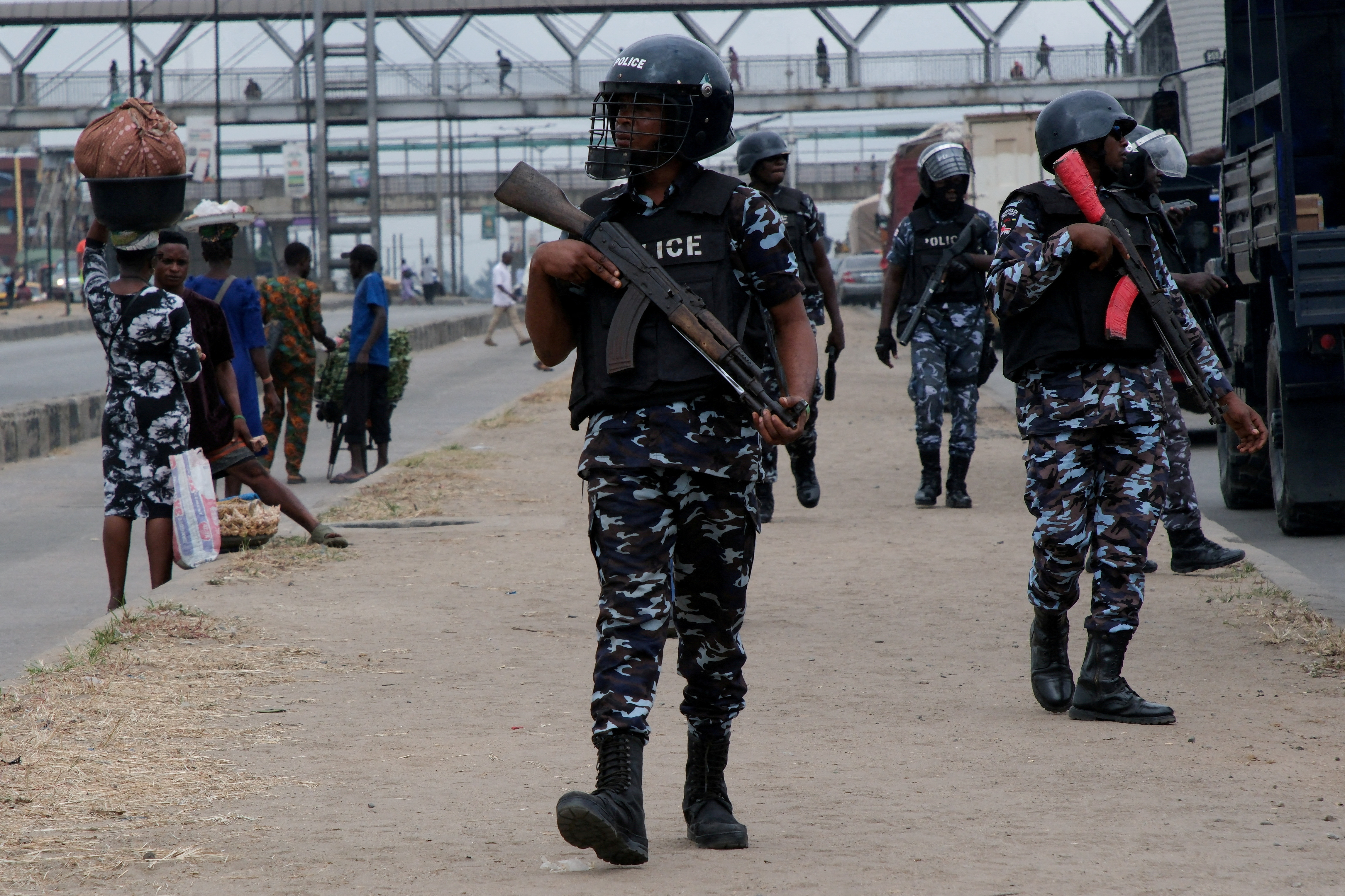 FILE PHOTO: Nigerian security stall ongoing protests in Lagos