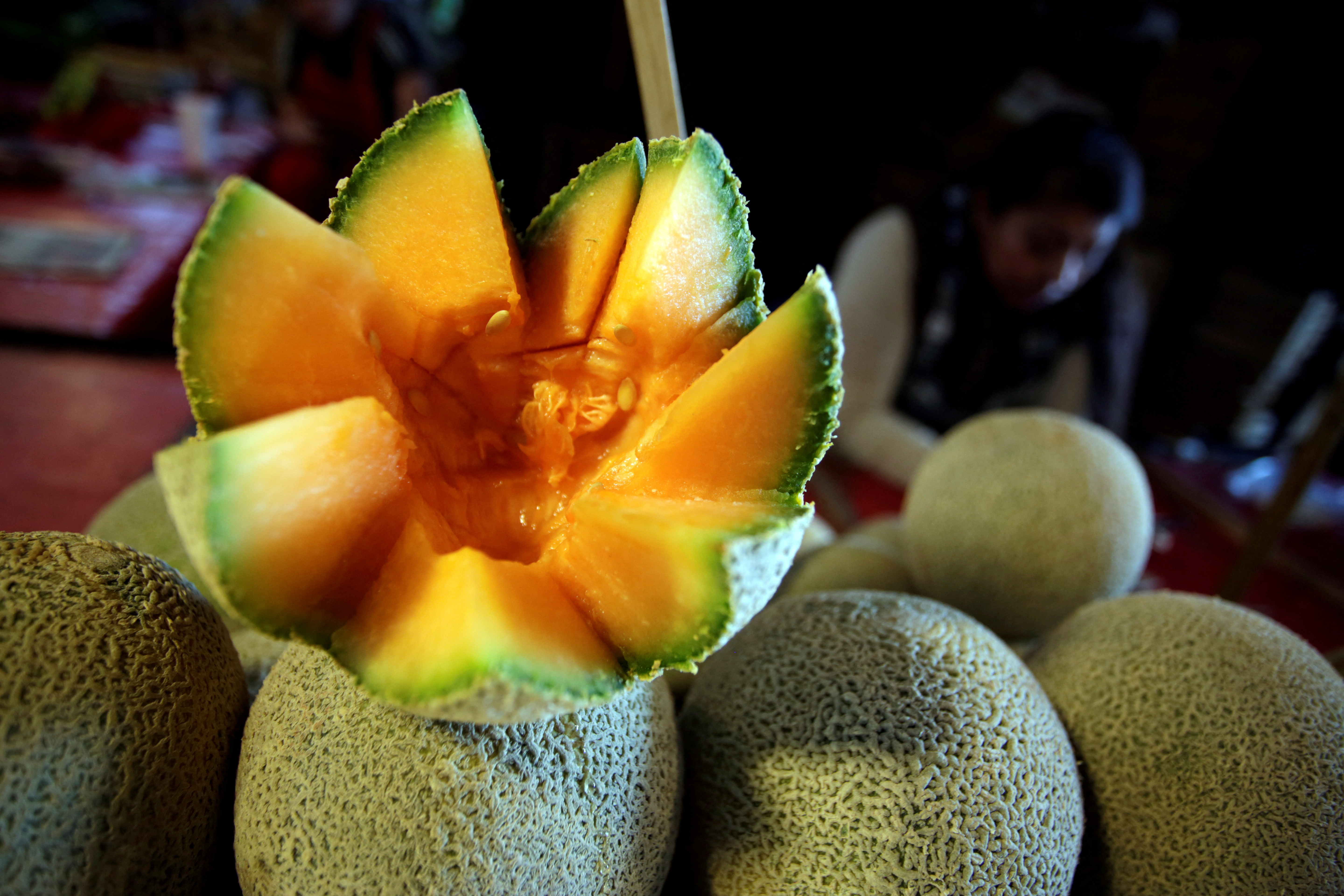 FILE PHOTO: Cantaloupes  are pictured at a fruit stall  in Mexico City