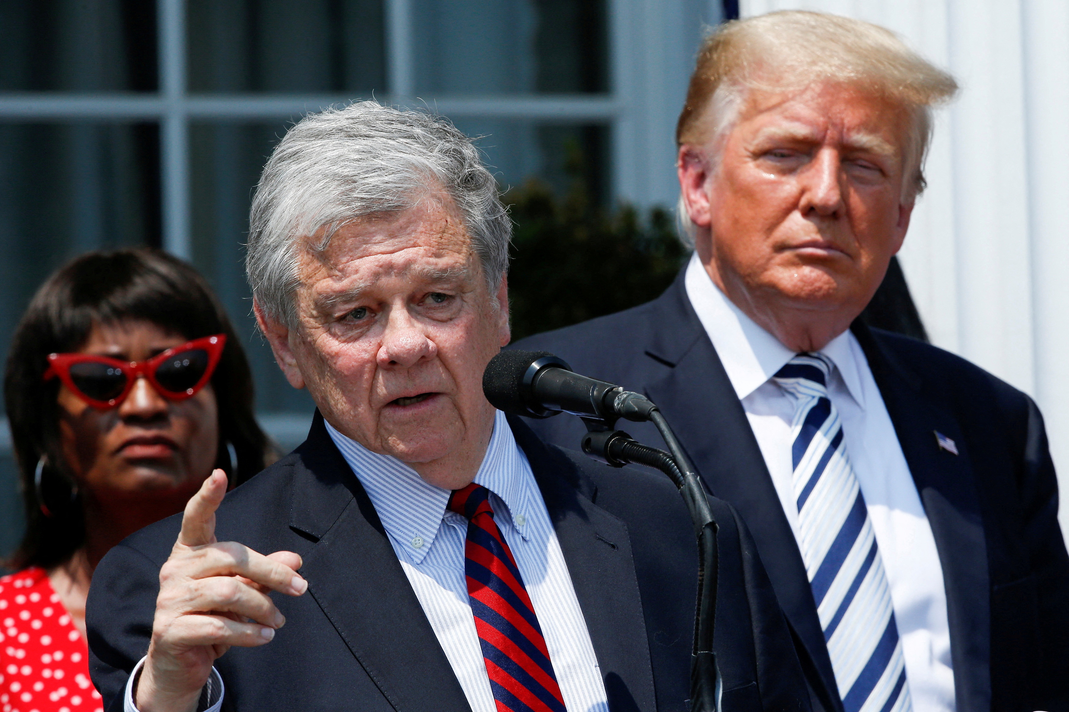 FILE PHOTO: Former U.S. President Trump speaks at his golf club in Bedminster, New Jersey