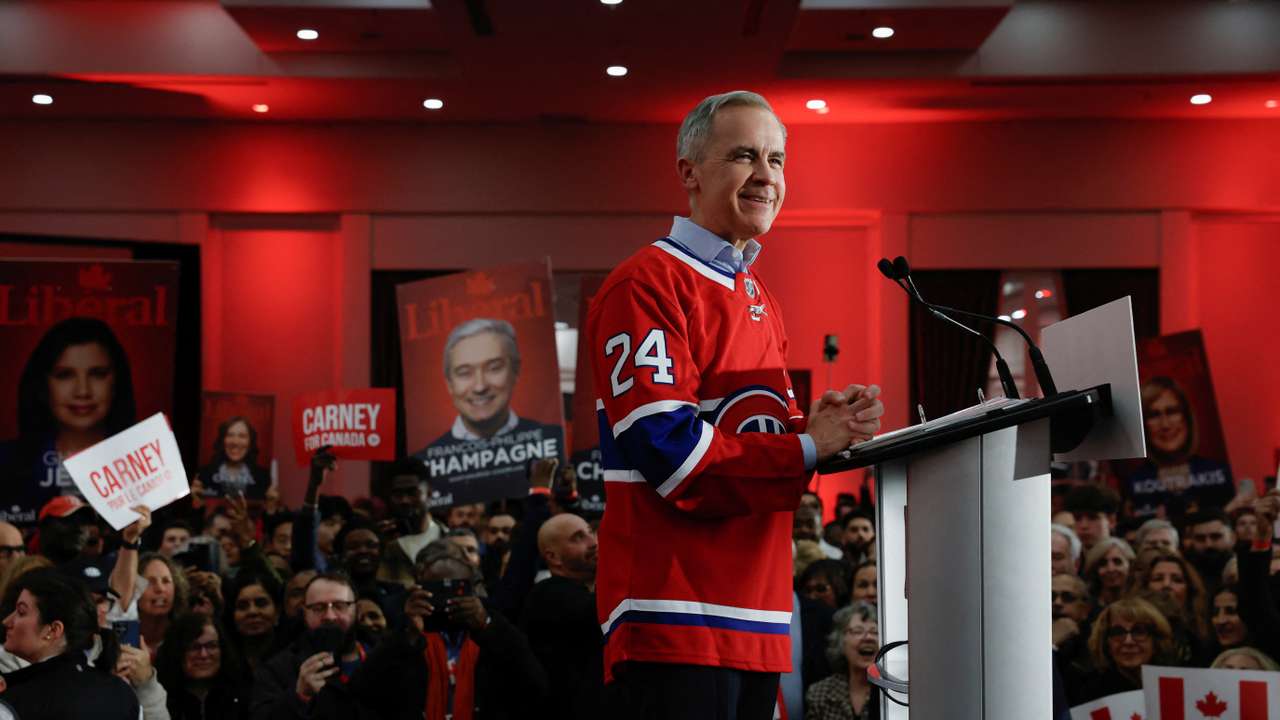 Canada's Prime Minister Mark Carney attends a rally in Quebec