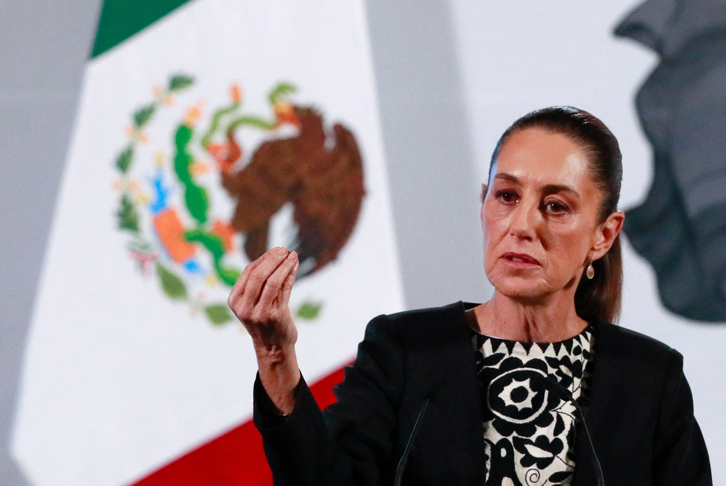 Mexico's President Claudia Sheinbaum holds a press conference at the National Palace, in Mexico City