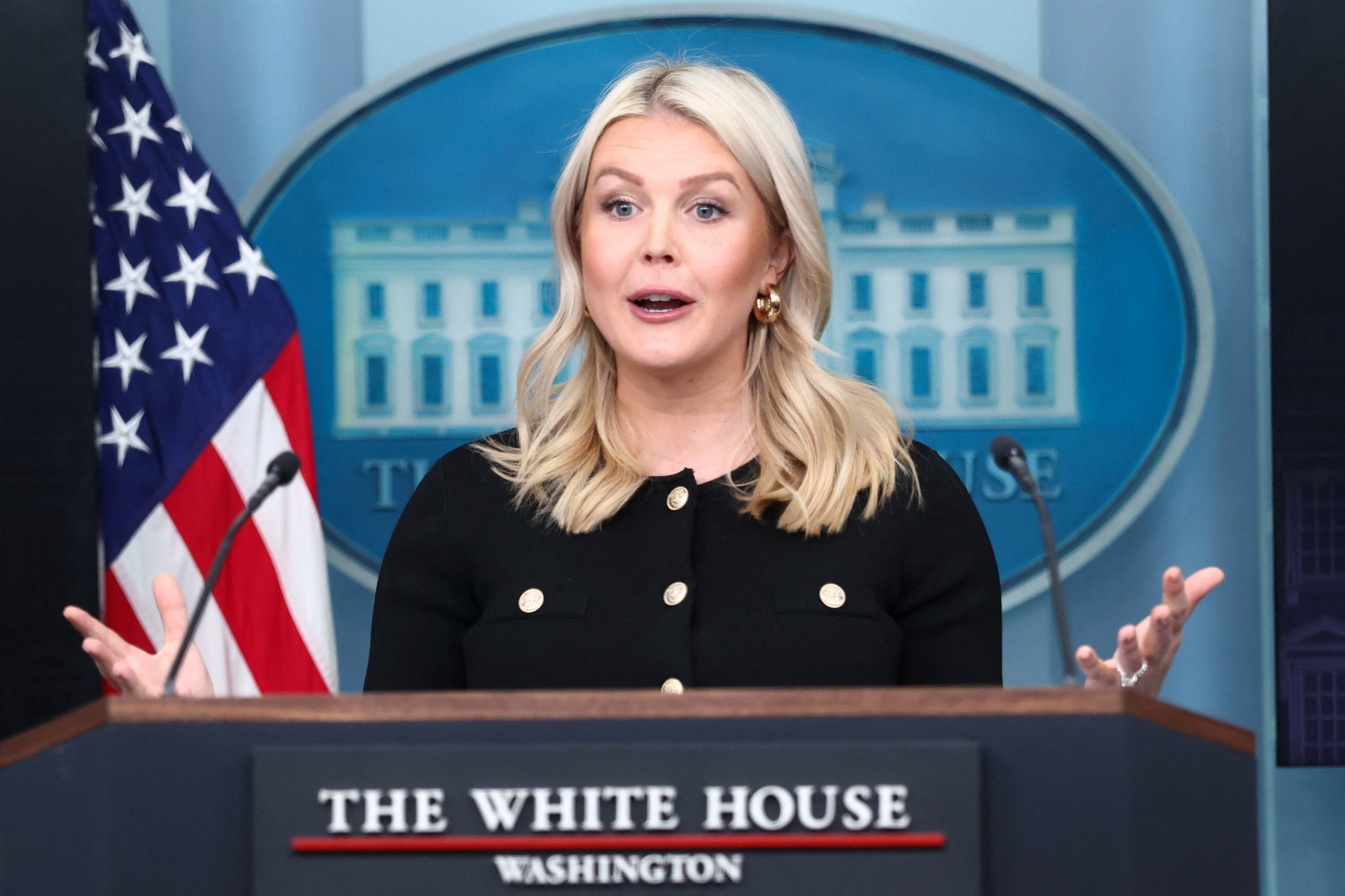 White House press secretary Karoline Leavitt holds a briefing at the White House in Washington