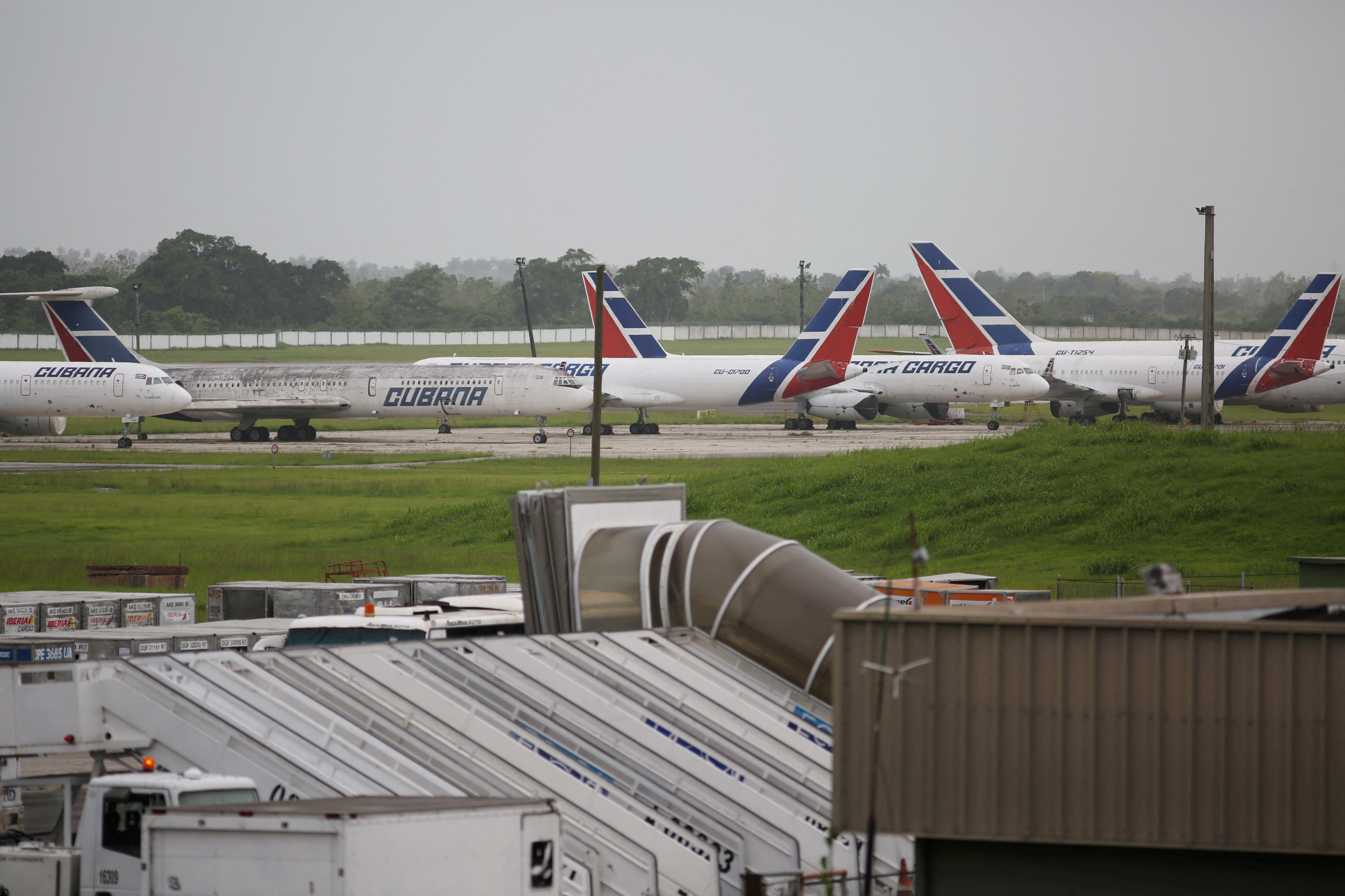 FILE PHOTO: Cuba' state-owned airline Cubana airplanes are seen parked at the Havana's International Airport in Havana