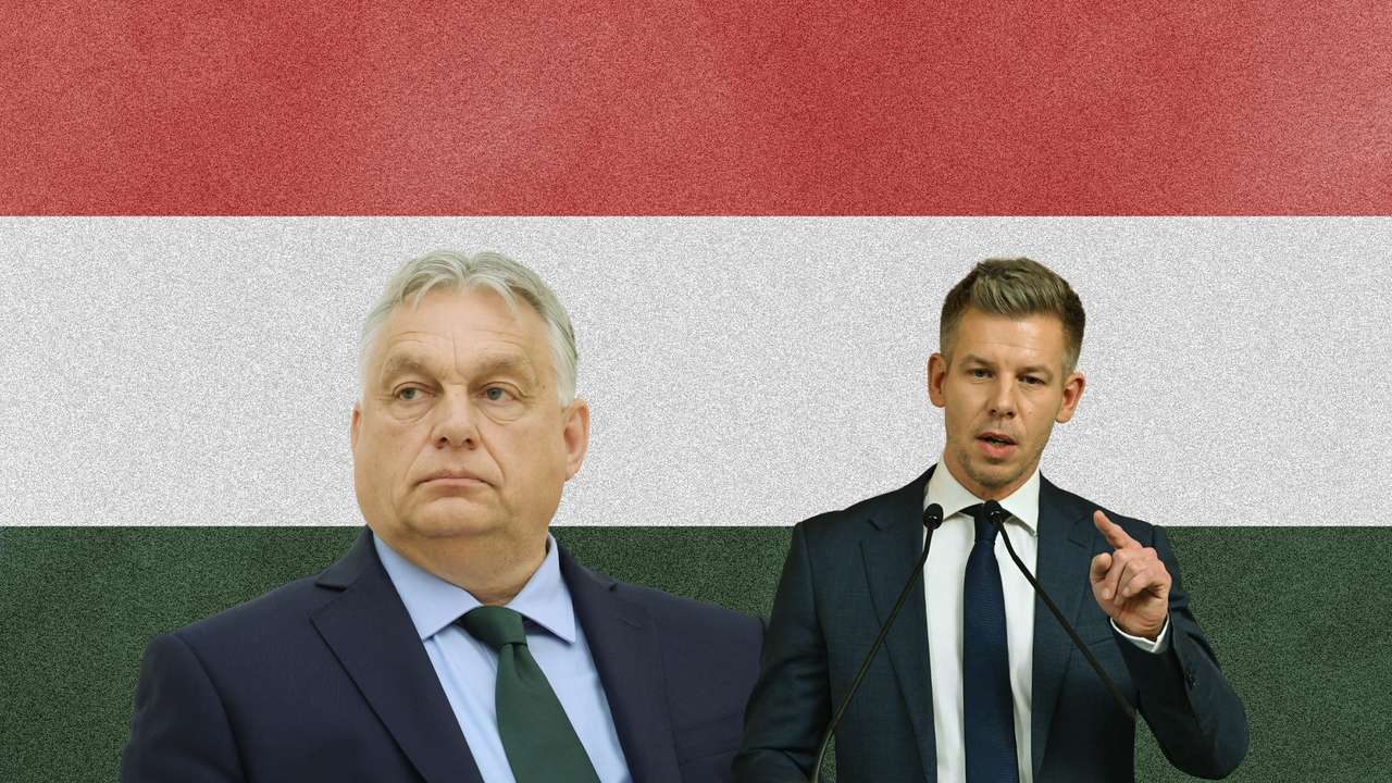 Hungary Prime Minister Viktor Orbán (L) and opposition leader Peter Magyar (R)