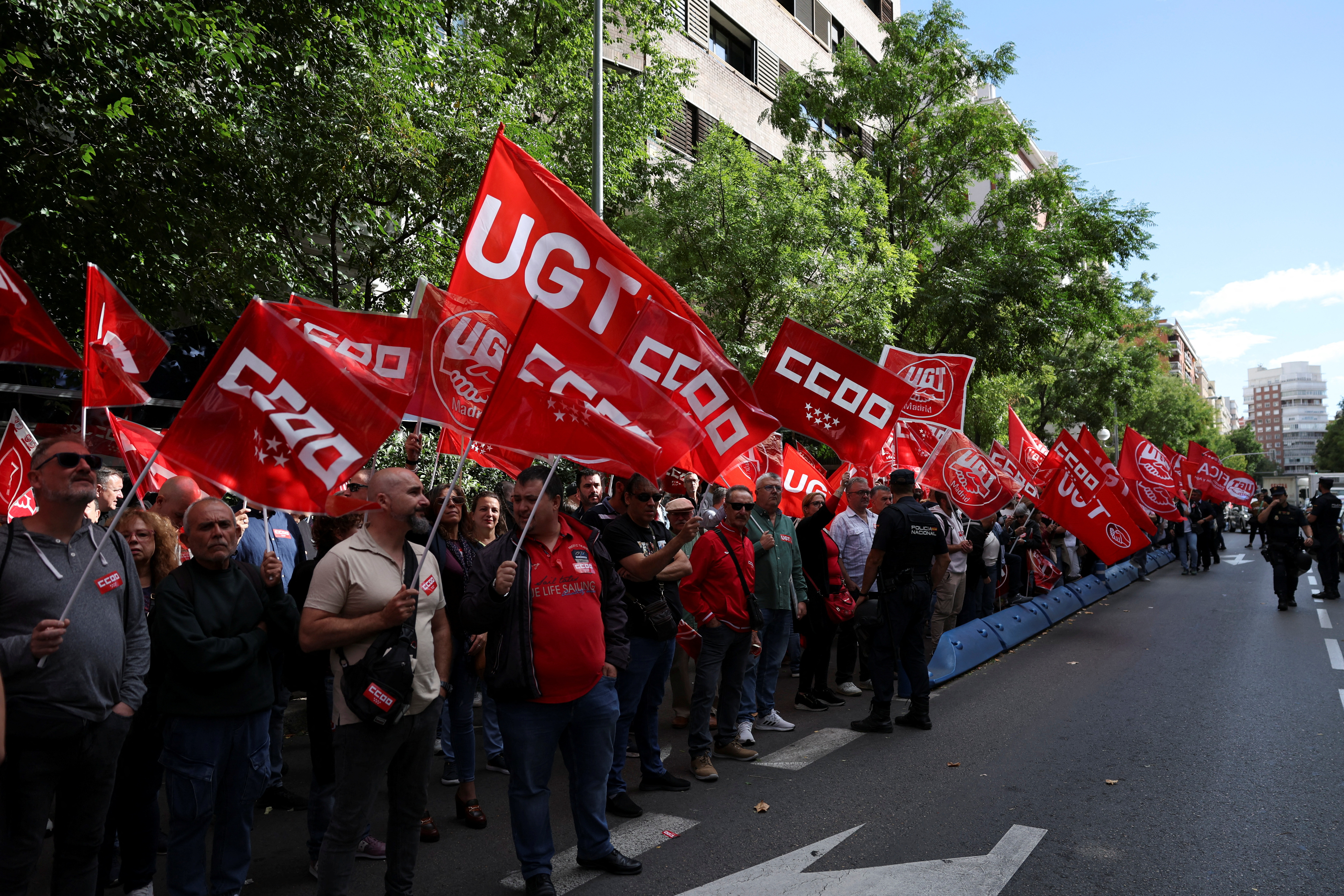 Members of Spanish trade unions UGT and CCOO protest demanding fewer working hours, in Madrid