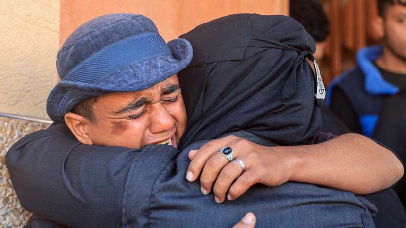 Funeral of Palestinians killed in an Israeli strike, according to medics, in Khan Younis